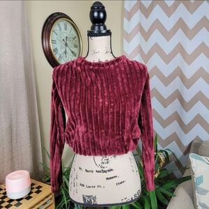 Planet Gold Red Fuzzy Blouson Top Size XS